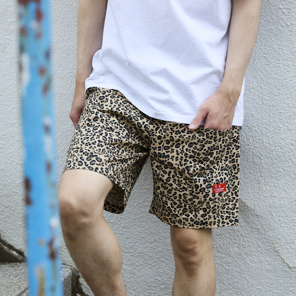 [クックマン]Chef Pants Short Front Pocket Leopard Beige